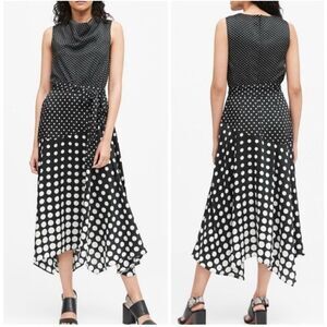 Banana Republic sleeveless cowl neck polka dot dress handkerchief hem size 4